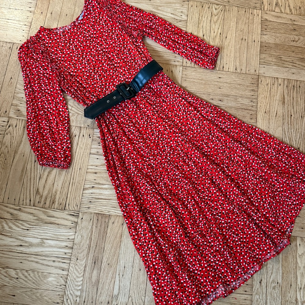 Zara red maxi belted dress S size